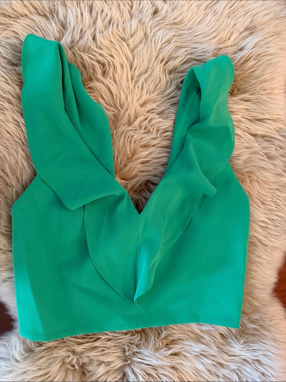 Alice + Olivia Pria Ruffled V-Neck Cropped Top Ruffle